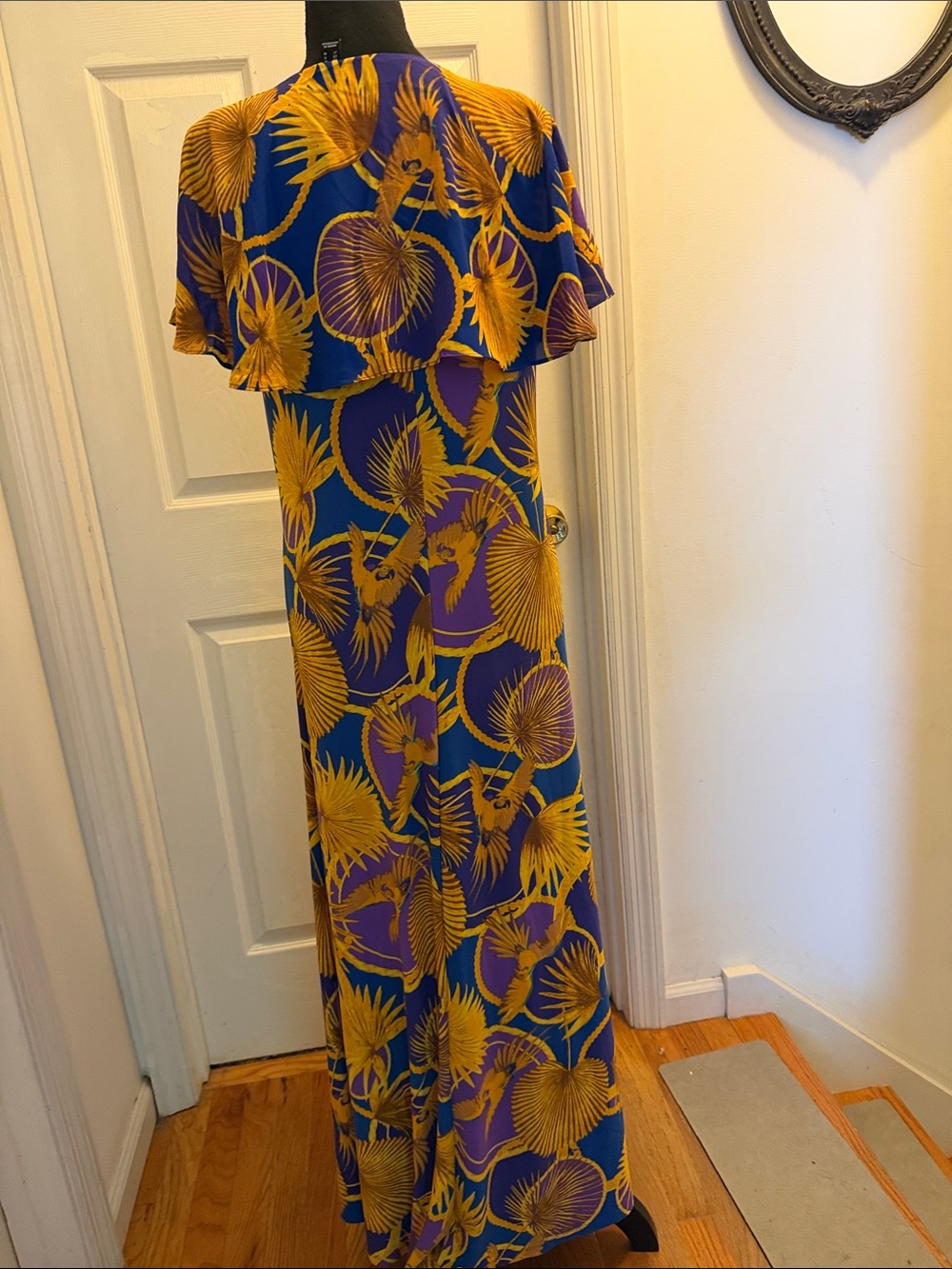 Attitudes by Renee Blue and Yellow Tropical Print Maxi Dress - Picture 2 of 5